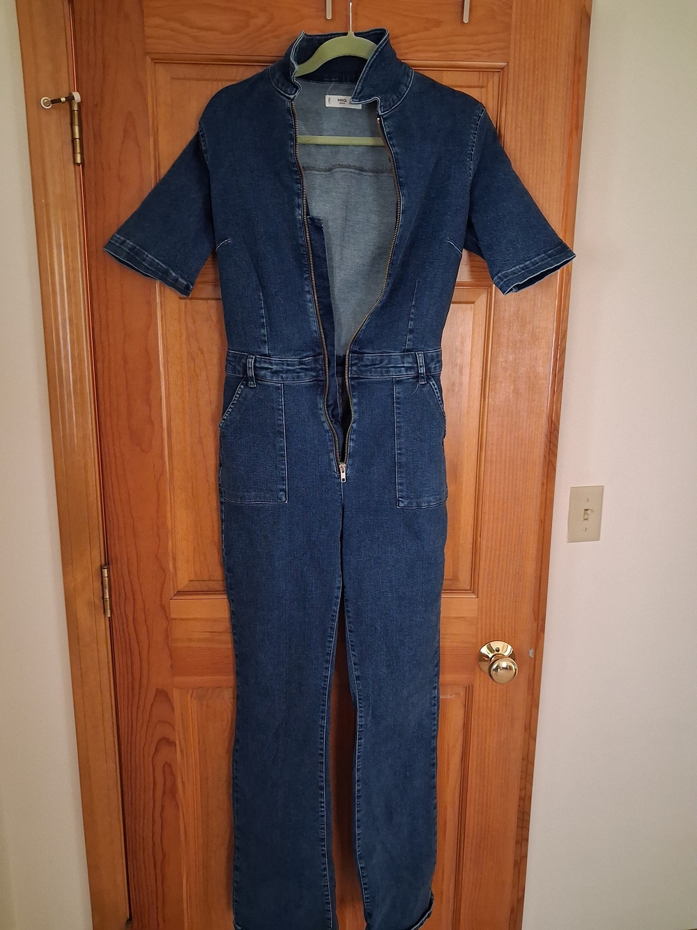 MANGO Dark Blue Denim Zip-Front Jumpsuit